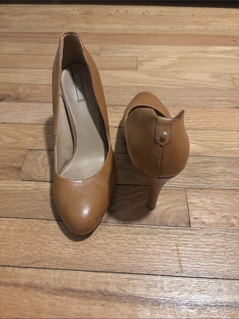 ALDO Tan Leather Pointed-Toe Pumps - Women's Heels